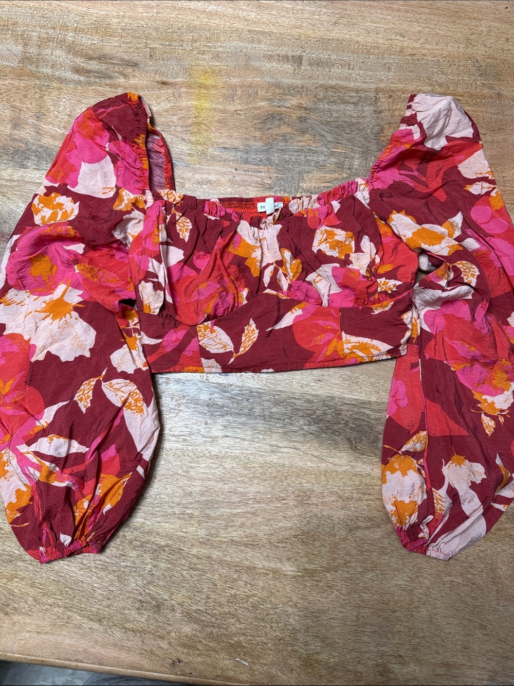 Off-Shoulder Floral Crop Top in Burgundy, Pink & Orange